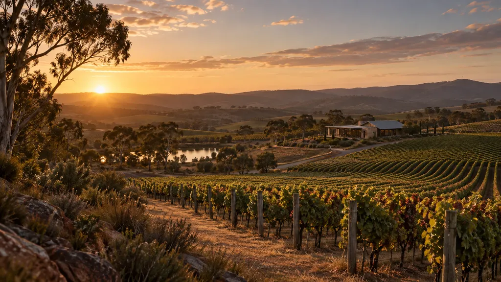 Australian vineyard and cellar door at sunset